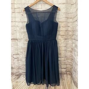 Hebeos Dress Womens Medium ? Navy Blue Pleated Midi A Line Evening Party Flowy